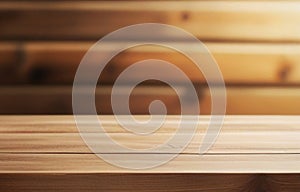 Wooden board empty table in front of blurred lighting background