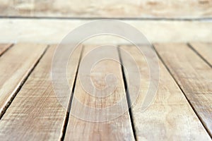 Wooden board empty table for product display montages.