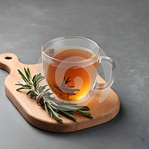 De madera lámina gris vaso taza de caliente romero té 