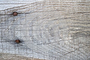 Wooden board with nails. Wood desk with old snag. Wooden log with cracks. Crack in the wood