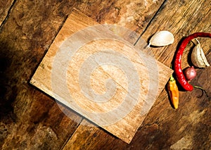 Wooden Board and Spices in a Captivating Flat Lay View