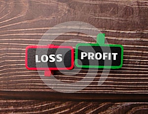 Wooden board with the word LOSS PROFIT