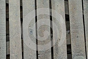 Wooden boards covered with hoarfrost. Abstract rustic background, top view