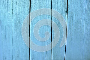 Wooden boards painted in bright blue texture, shabby surface tree with cracks and scratches, old wood board, abstract background,