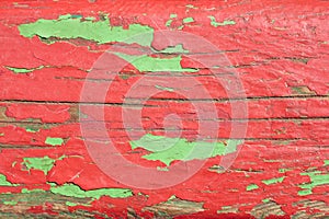 Wooden boards painted in red and green