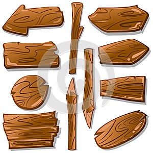Wooden boards and wood signs cartoon vector set