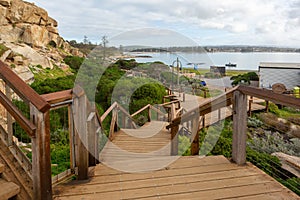 The wooden boardwalk on Granite Island Victor Harbor South Australia on August 3 2020