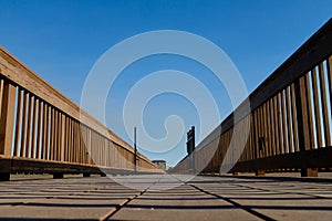 Wooden Boardwalk Ground Level Perspective to Vanishing Point