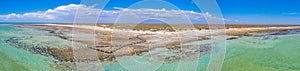 Wooden boardwalk at Hamelin pool used for view at stromatolites, Australia