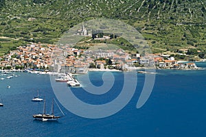 The wooden boat in the bay of Komiza,Vis island