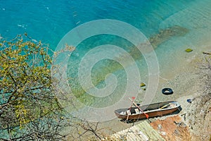 Wooden boat, canoe boat - Taganga, Colombia photo