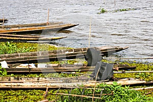 Wooden boat colorful fisherman in lake south Thailand