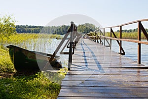 Wooden boat dock on a small lake