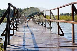 Wooden boat dock on a small lake