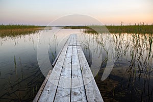 Wooden boat dock on a small lake