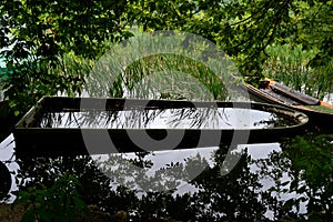 wooden boat full of water