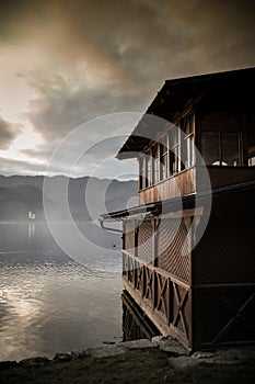 Wooden boat house on the lake Bled