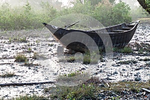 Wooden boat in a mangorve swamp in Sundarbans, Banglades