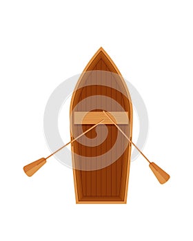 Wooden boat with oars. Water transport, fishing boat, travel, hobbies.