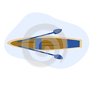 Wooden boat with oars on white background
