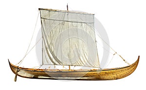 Wooden boat with sails unfurled