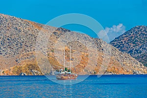 Wooden boat travelling to Symi island in Greece