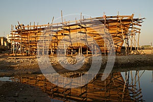 Wooden boat under construction