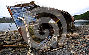 Wooden boat wreckage photo