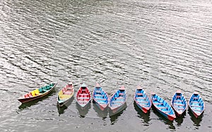 Wooden boats on the beach, boats on the river, fishing boats on the river