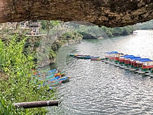 Wooden boats on the beach, boats on the river, fishing boats on the river