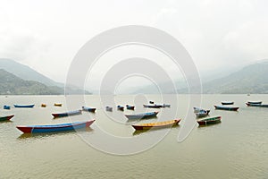 Wooden Boats Floating on Phewa lake 