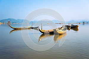 The wooden boats on lake