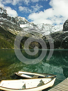 Wooden boats at Lake O'Hara, Yoho National Park, Canada