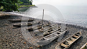 Wooden boats of local fishermen in Sao Tome, Africa