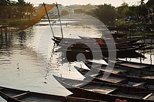 Wooden boats on the Thu Bon Rive