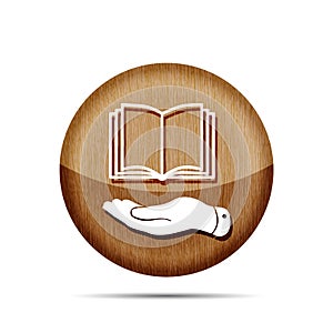 wooden book icon on flat hand