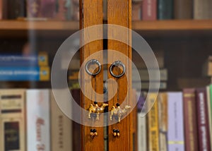 Wooden book shelf doors with handles