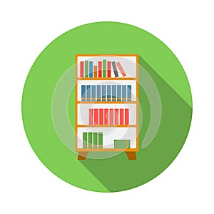 Wooden bookcase icon, flat style