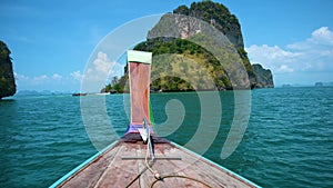 Wooden bow Ancient wooden boat Sea of â€‹â€‹Ko Rok indigo water dark blue beautiful Krabi Thailand Asia