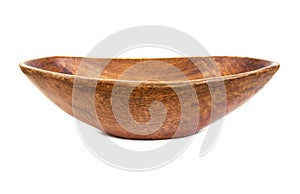 Wooden bowl in ellipse style isolated on white background. Wooden bowl isolated