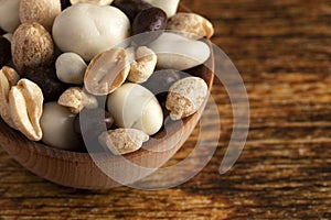 Wooden Bowl Filled with Healthy Trail Mix