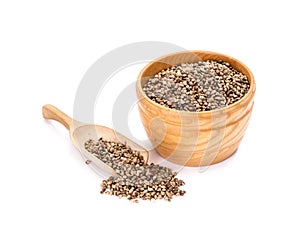 Wooden bowl with hemp seeds