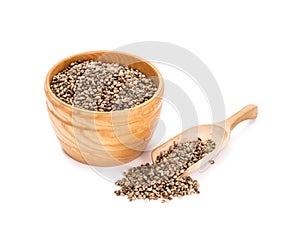 Wooden bowl with hemp seeds