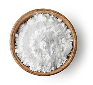 Wooden bowl of powdered sugar