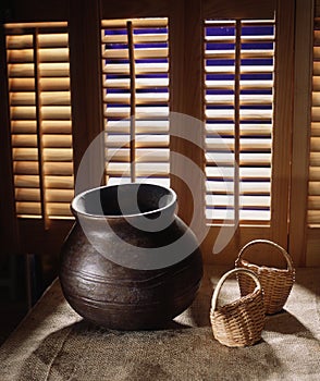 Wooden bowl and shakers photo