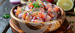 Wooden Bowl With Tomatoes and Onions