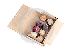 Wooden box with chocolates