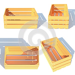 Wooden box container 3d render illustration