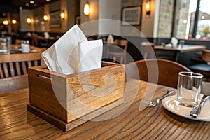 Wooden tissue paper box on table photo