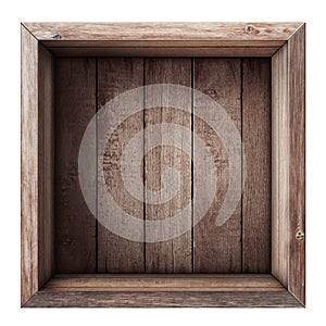 Wooden box or crate top view isolated photo